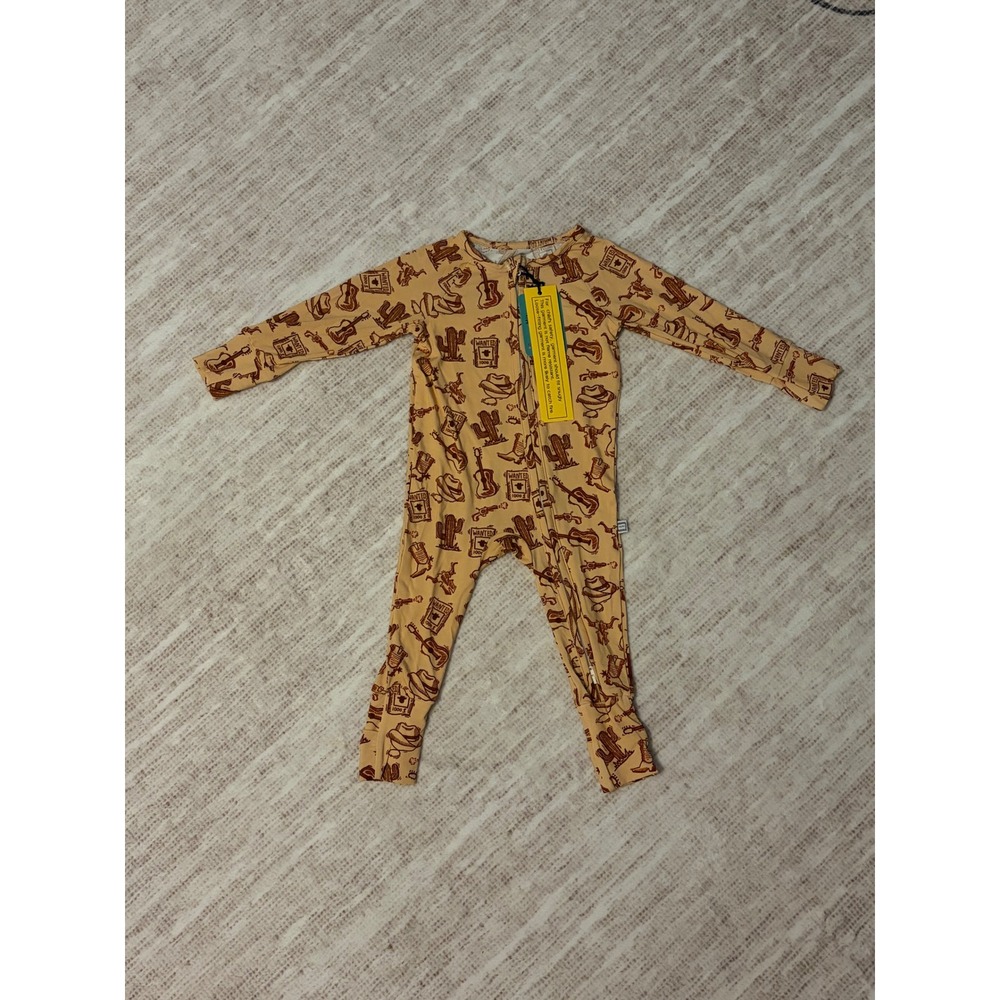 Minikin Mischief Baby Western Bamboo Romper Tan Cowboy Print Zippy 6-9M NEW